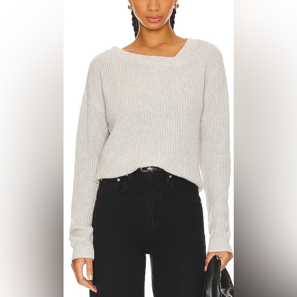 NWOT BOBI BLACK 100% COTTON ASYMMETRIC NECK SWEATER SIZE SMALL IN HEATHER GREY